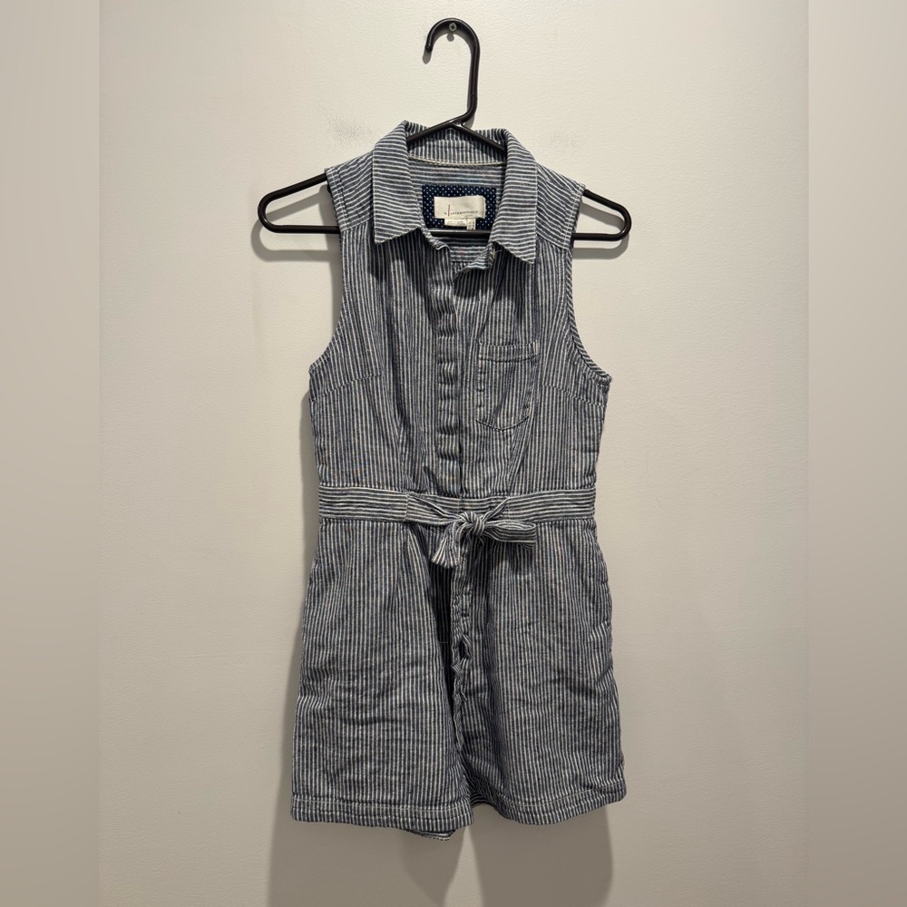 Anthropologie Navy & White Striped Linen Romper